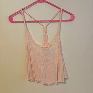 Abercrombie & Fitch Y2K Sequin Racerback Crop Tank Top Braid Trim Pink Size S